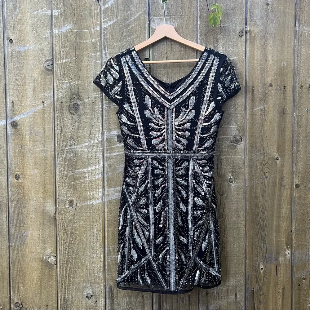 Black and Silver Beaded and Silver Bodycon Mini Dress 🌿 - Picture 7 of 12